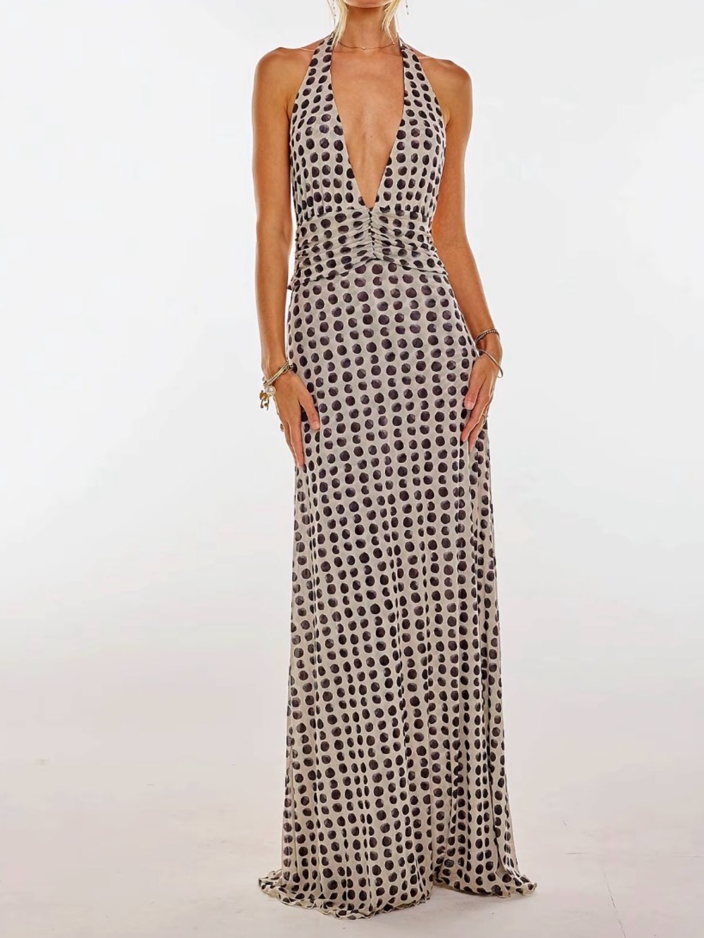 Viral TikTok Polka Dot Halter Maxi Dress M